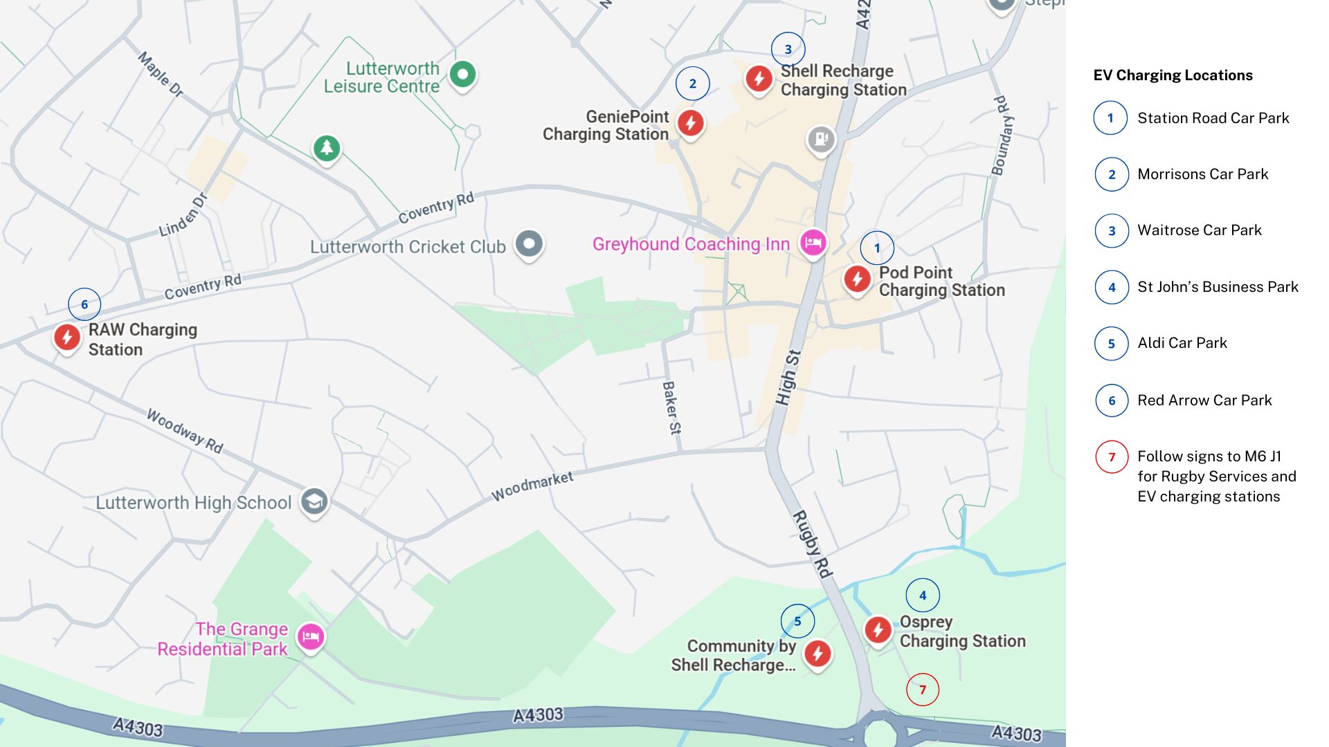EV charging stations near The Greyhound Coaching Inn and Hotel, Lutterworth